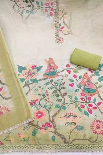 Beautiful pista color linen cotton fabric designer salwar kameez for girls