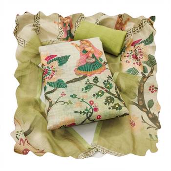 Beautiful pista color linen cotton fabric designer salwar kameez for girls 3