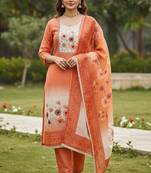 Beautiful rust color linen cotton fabric designer salwar kameez for girls