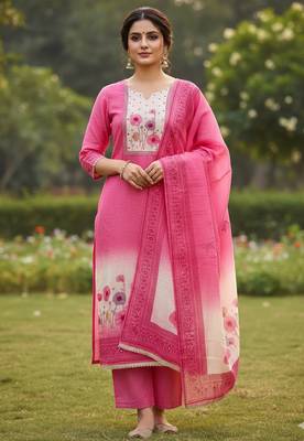 Beautiful pink color linen cotton fabric designer salwar kameez for girls 1