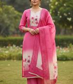 Beautiful pink color linen cotton fabric designer salwar kameez for girls
