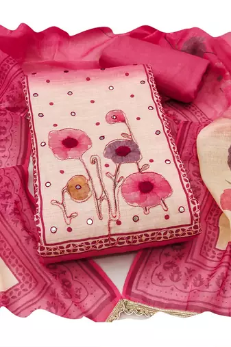 Beautiful pink color linen cotton fabric designer salwar kameez for girls