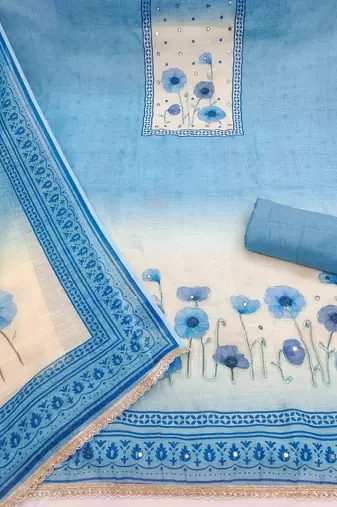 Beautiful blue color linen cotton fabric designer salwar kameez for girls