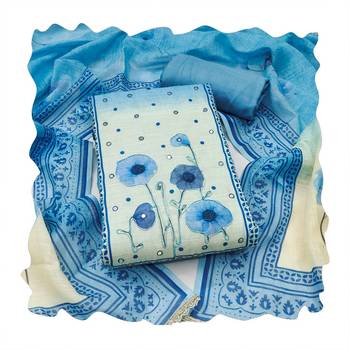 Beautiful blue color linen cotton fabric designer salwar kameez for girls 3