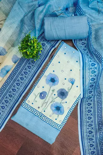 Beautiful blue color linen cotton fabric designer salwar kameez for girls