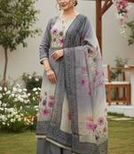 Beautiful grey color linen cotton fabric designer salwar kameez for girls