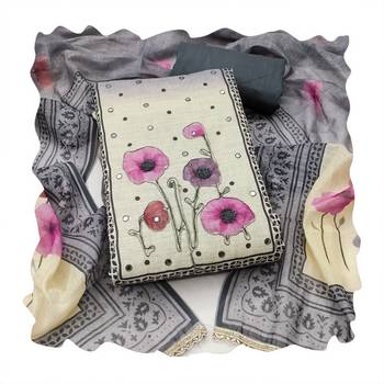 Beautiful grey color linen cotton fabric designer salwar kameez for girls 3