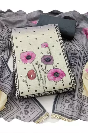 Beautiful grey color linen cotton fabric designer salwar kameez for girls