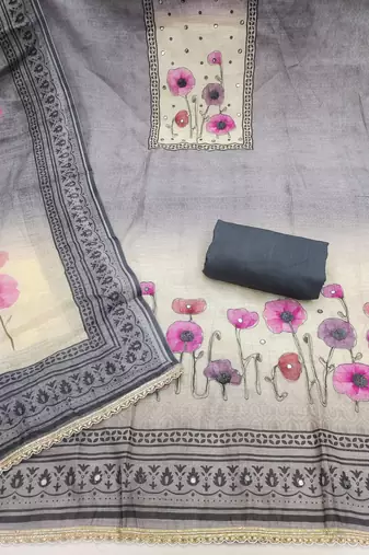 Beautiful grey color linen cotton fabric designer salwar kameez for girls