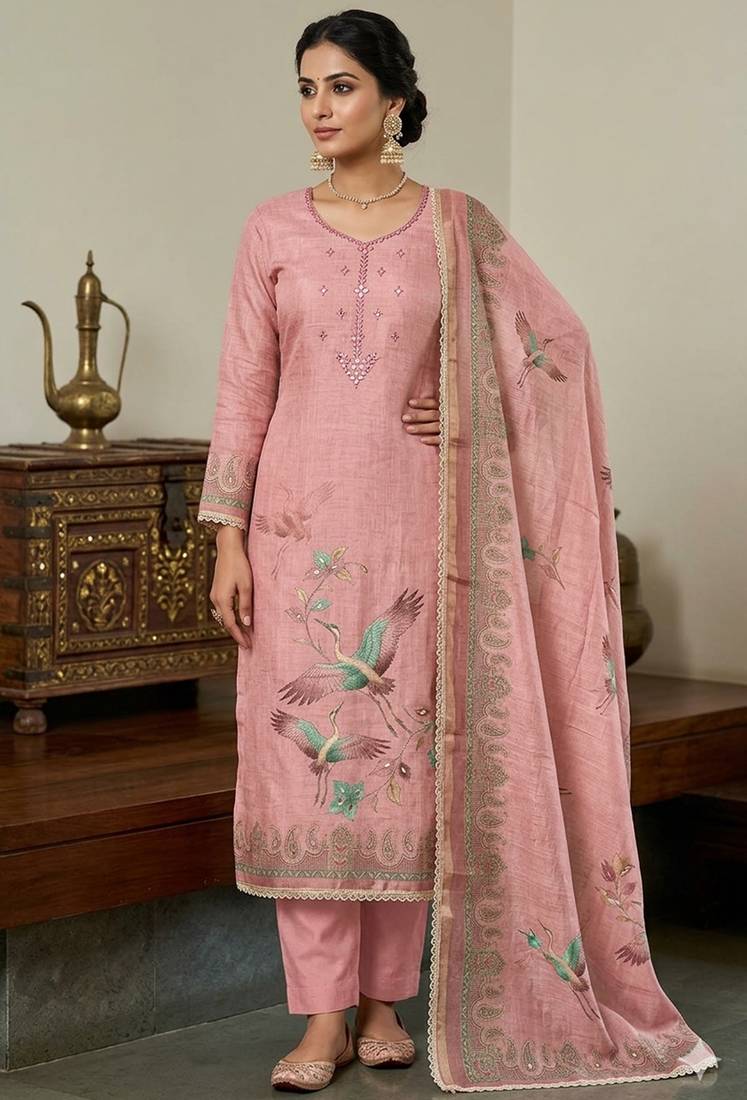 Pink color smart and elegant lilen cotton salwar kameez