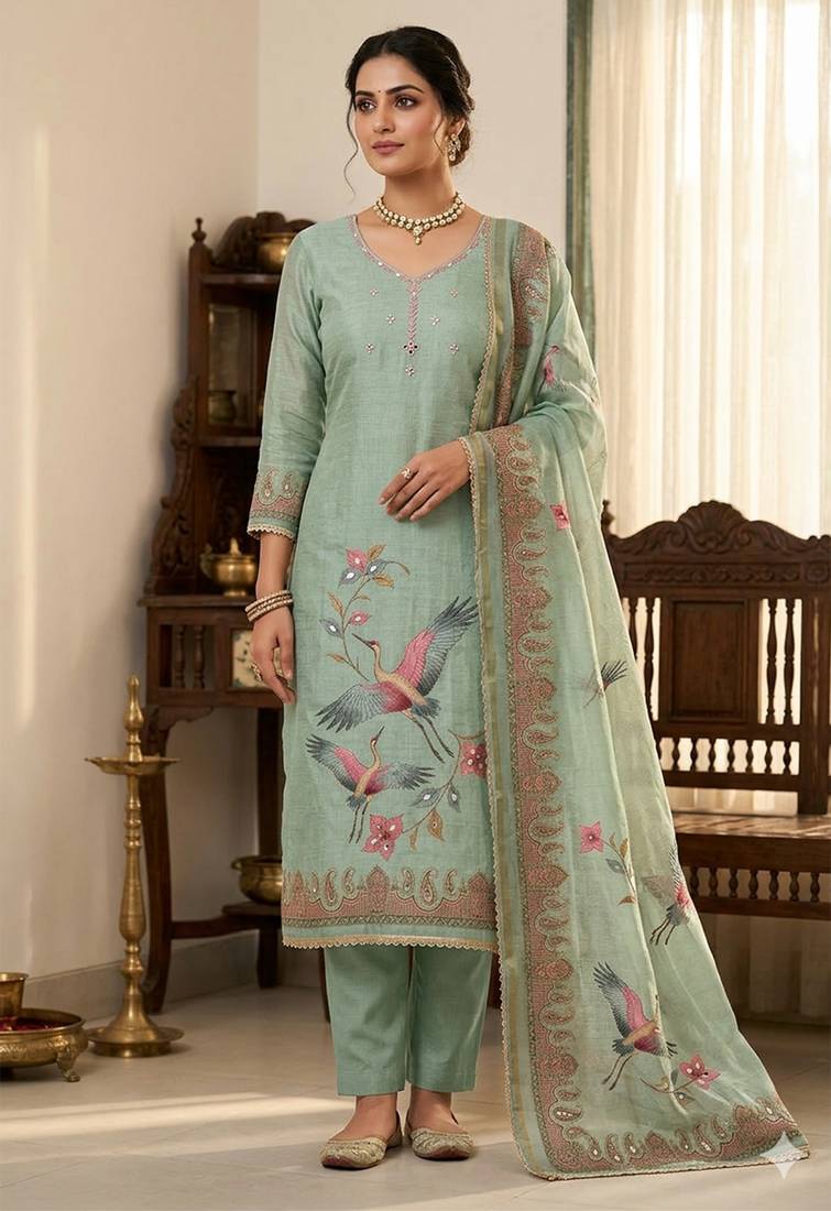 Blue color smart and elegant lilen cotton salwar kameez