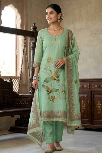 Green color smart and elegant lilen cotton salwar kameez