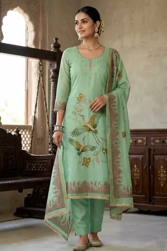 Green color smart and elegant lilen cotton salwar kameez