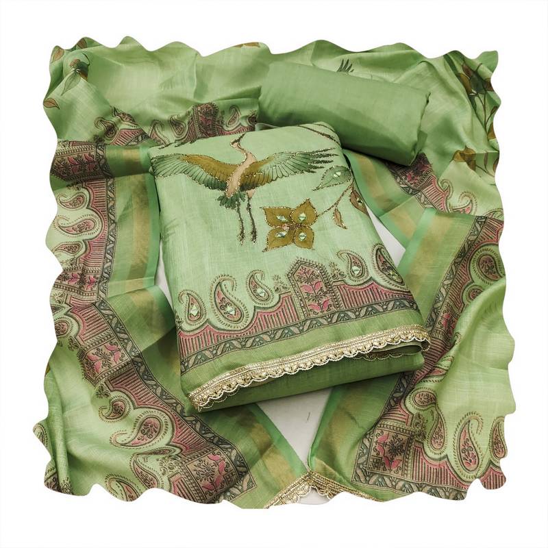 Green color smart and elegant lilen cotton salwar kameez