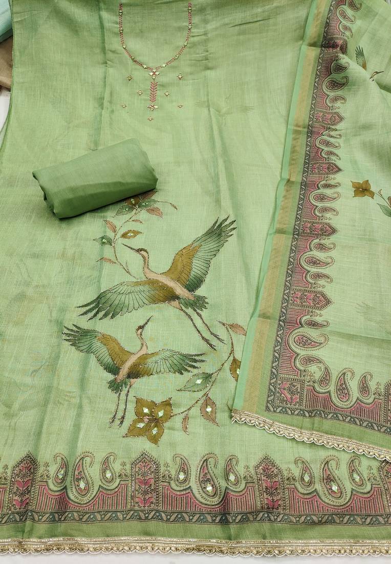 Green color smart and elegant lilen cotton salwar kameez