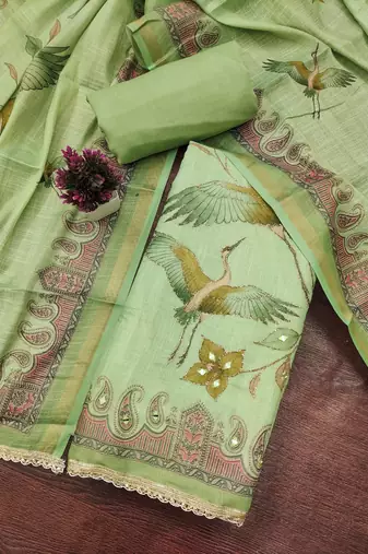 Green color smart and elegant lilen cotton salwar kameez