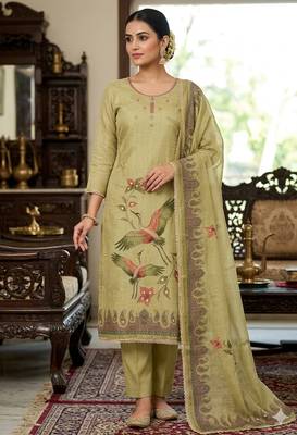 Beige color smart and elegant lilen cotton salwar kameez 1
