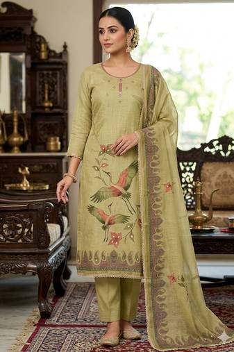 Beige color smart and elegant lilen cotton salwar kameez