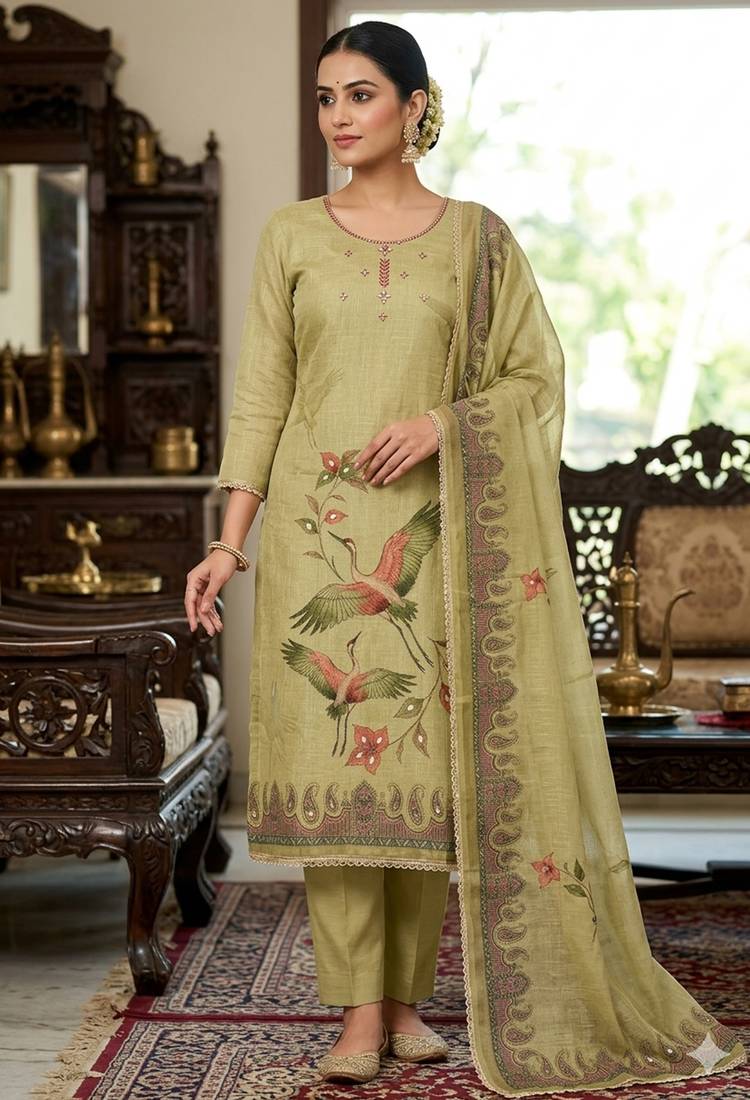 Beige color smart and elegant lilen cotton salwar kameez