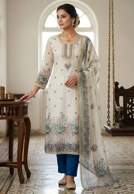 Off white color smart and elegant lilen cotton salwar kameez 1