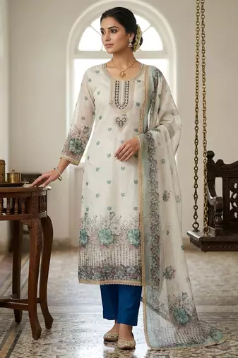 Off white color smart and elegant lilen cotton salwar kameez