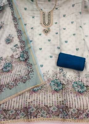 Off white color smart and elegant lilen cotton salwar kameez 3