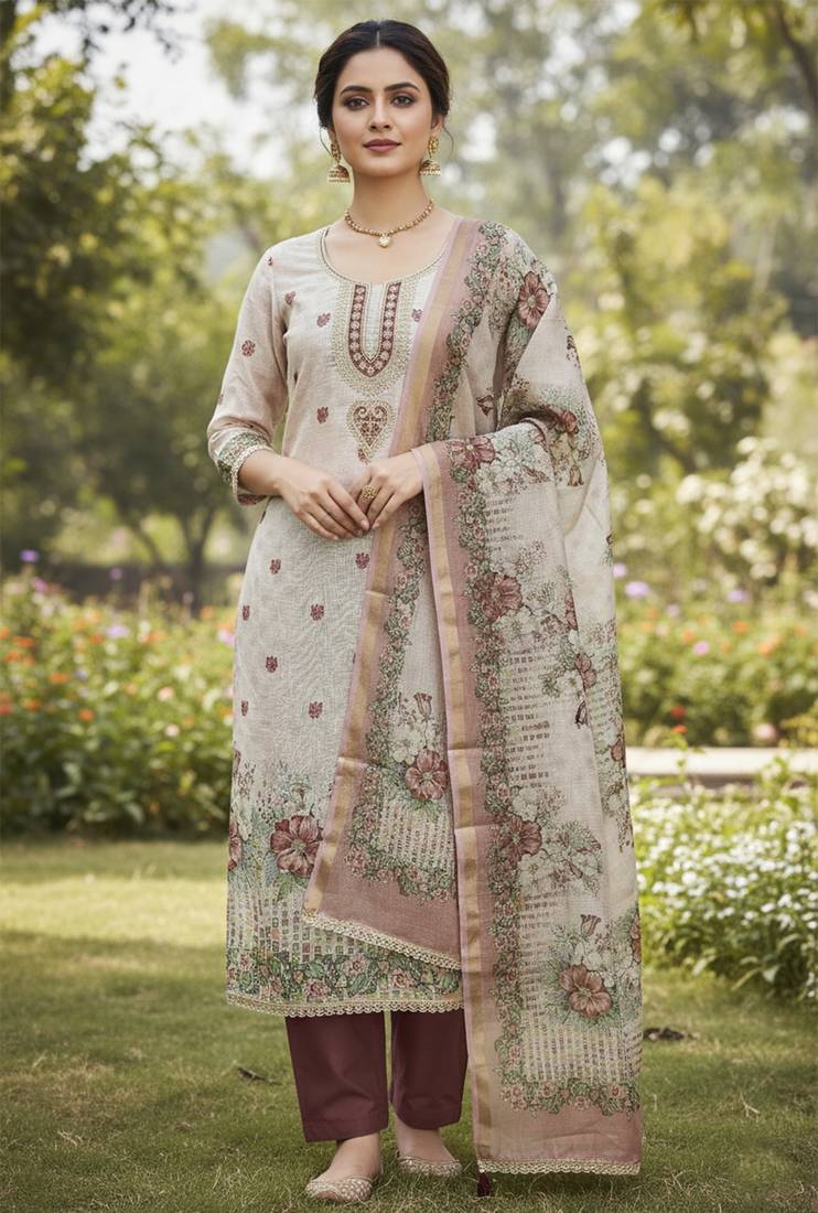 Off white color smart and elegant lilen cotton salwar kameez