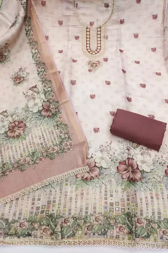 Off white color smart and elegant lilen cotton salwar kameez