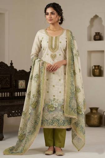 Off white color smart and elegant lilen cotton salwar kameez