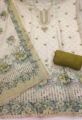 Off white color smart and elegant lilen cotton salwar kameez 3