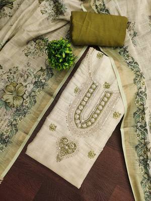 Off white color smart and elegant lilen cotton salwar kameez 4