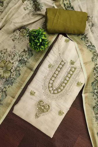 Off white color smart and elegant lilen cotton salwar kameez