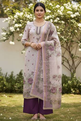 Off white color smart and elegant lilen cotton salwar kameez