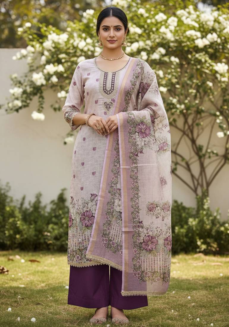 Off white color smart and elegant lilen cotton salwar kameez