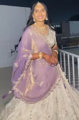 White Color Embroidery Thread and Sequence Work Chinon Silk Lahenga Choli Set