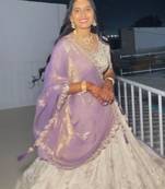 White Color Embroidery Thread and Sequence Work Chinon Silk Lahenga Choli Set