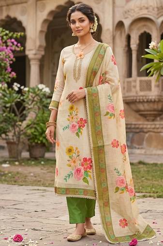 Off white color smart and elegant lilen cotton salwar kameez