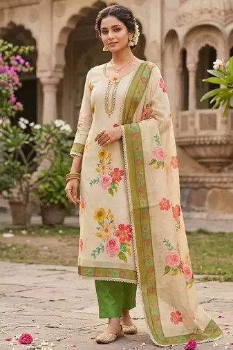 Off white color smart and elegant lilen cotton salwar kameez