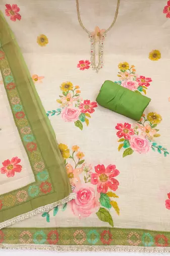 Off white color smart and elegant lilen cotton salwar kameez