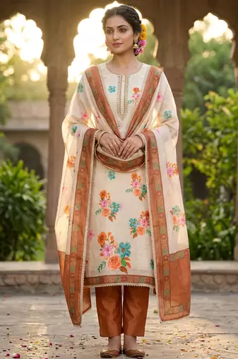 Off white color smart and elegant lilen cotton salwar kameez