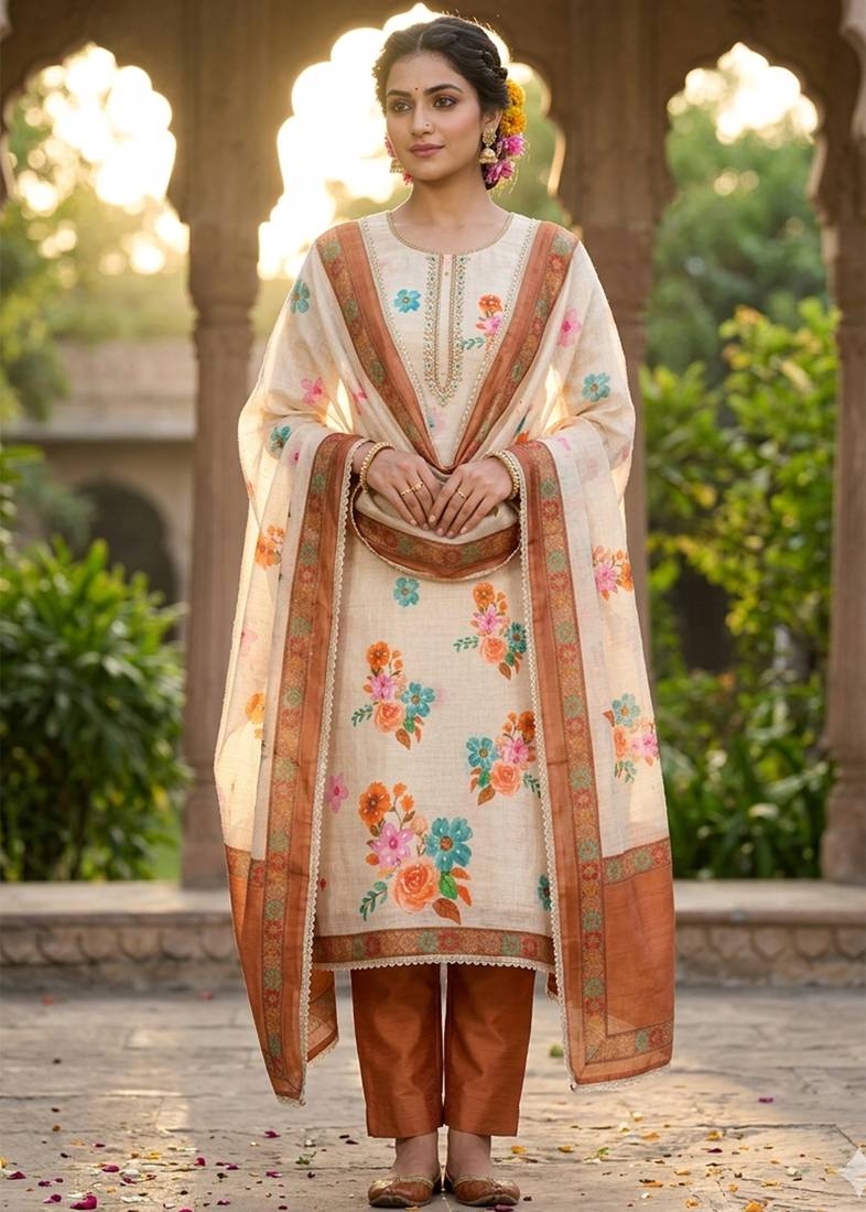 Off white color smart and elegant lilen cotton salwar kameez