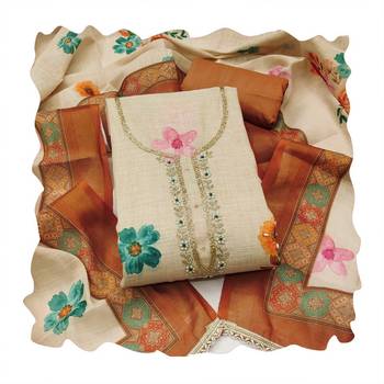 Off white color smart and elegant lilen cotton salwar kameez 2