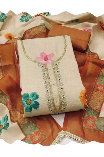 Off white color smart and elegant lilen cotton salwar kameez