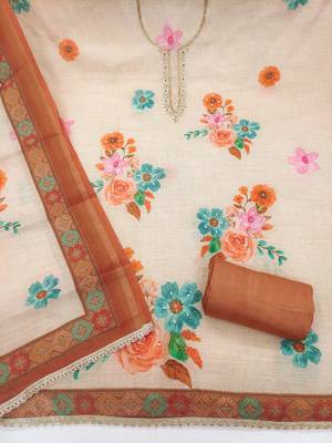 Off white color smart and elegant lilen cotton salwar kameez 3