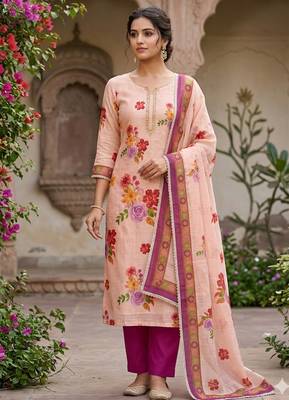 Off white color smart and elegant lilen cotton salwar kameez 1