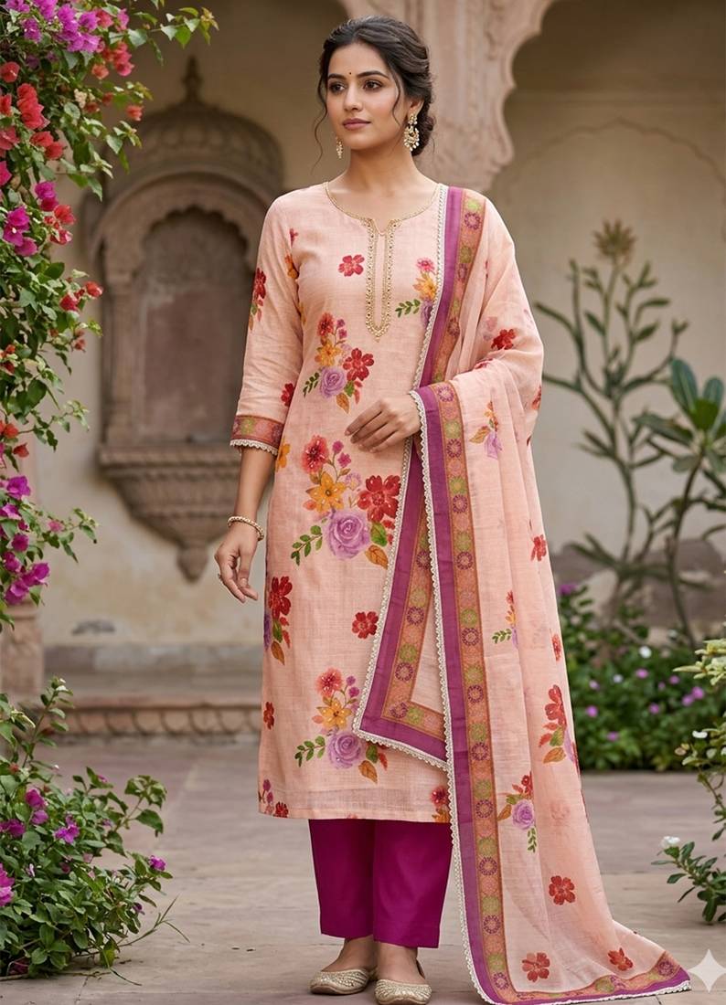 Off white color smart and elegant lilen cotton salwar kameez