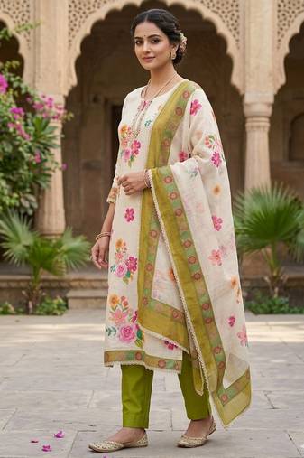 Off white color smart and elegant lilen cotton salwar kameez