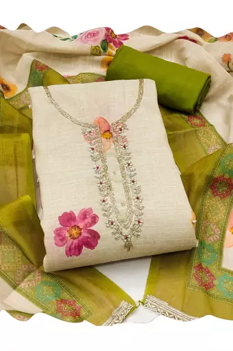 Off white color smart and elegant lilen cotton salwar kameez