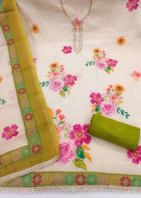 Off white color smart and elegant lilen cotton salwar kameez 3