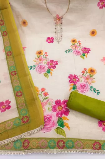 Off white color smart and elegant lilen cotton salwar kameez